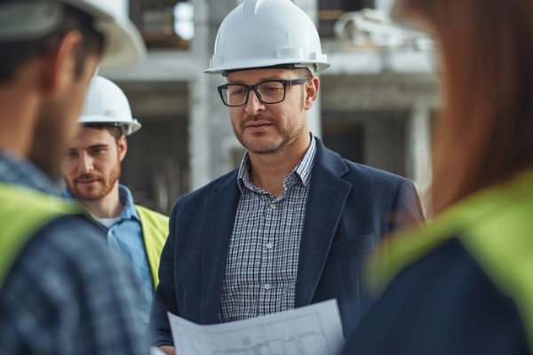 Developer reviewing project drawings with AI-assisted takeoff