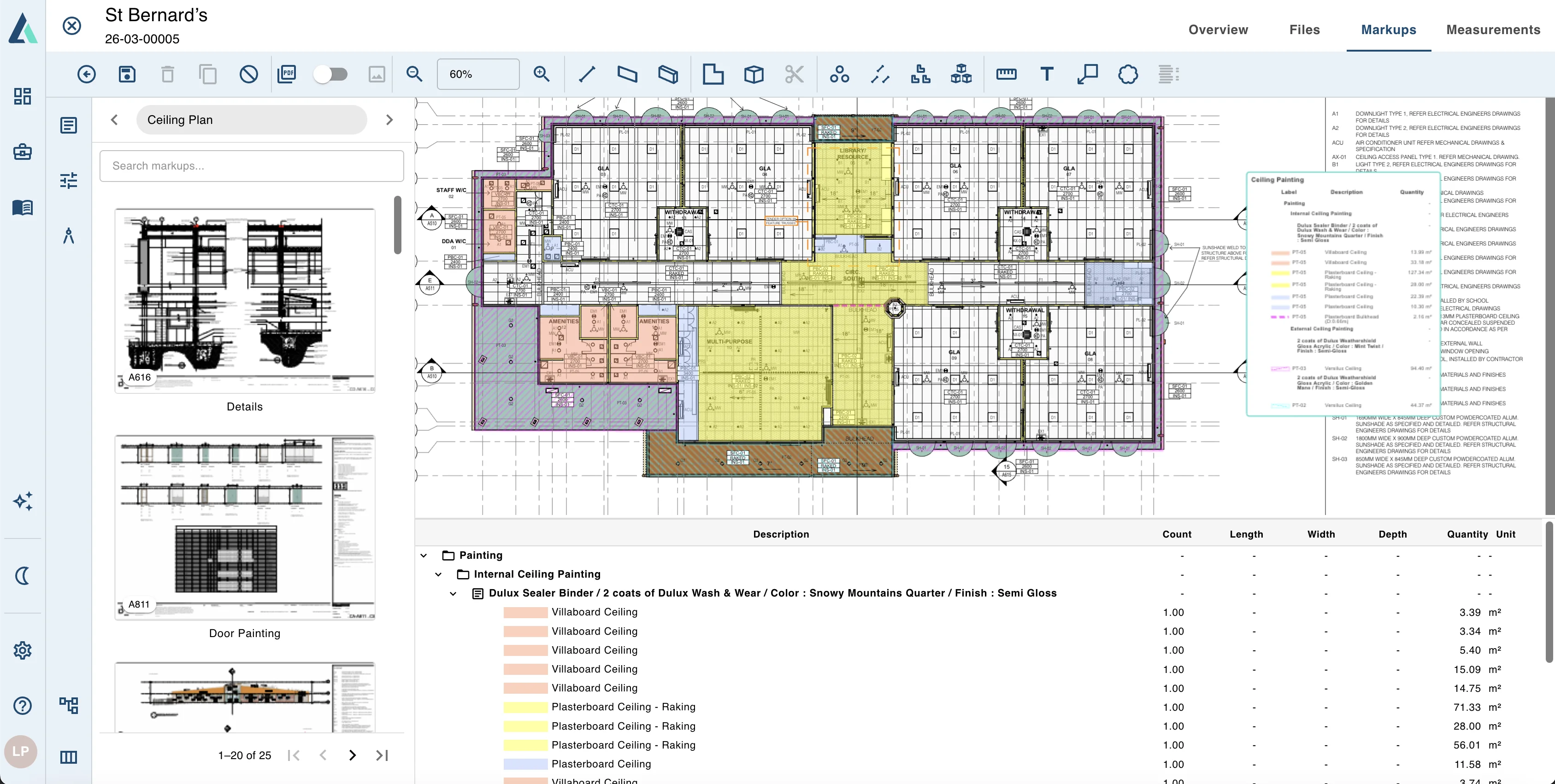 Smart takeoff software workspace with collaborative project management and document organization